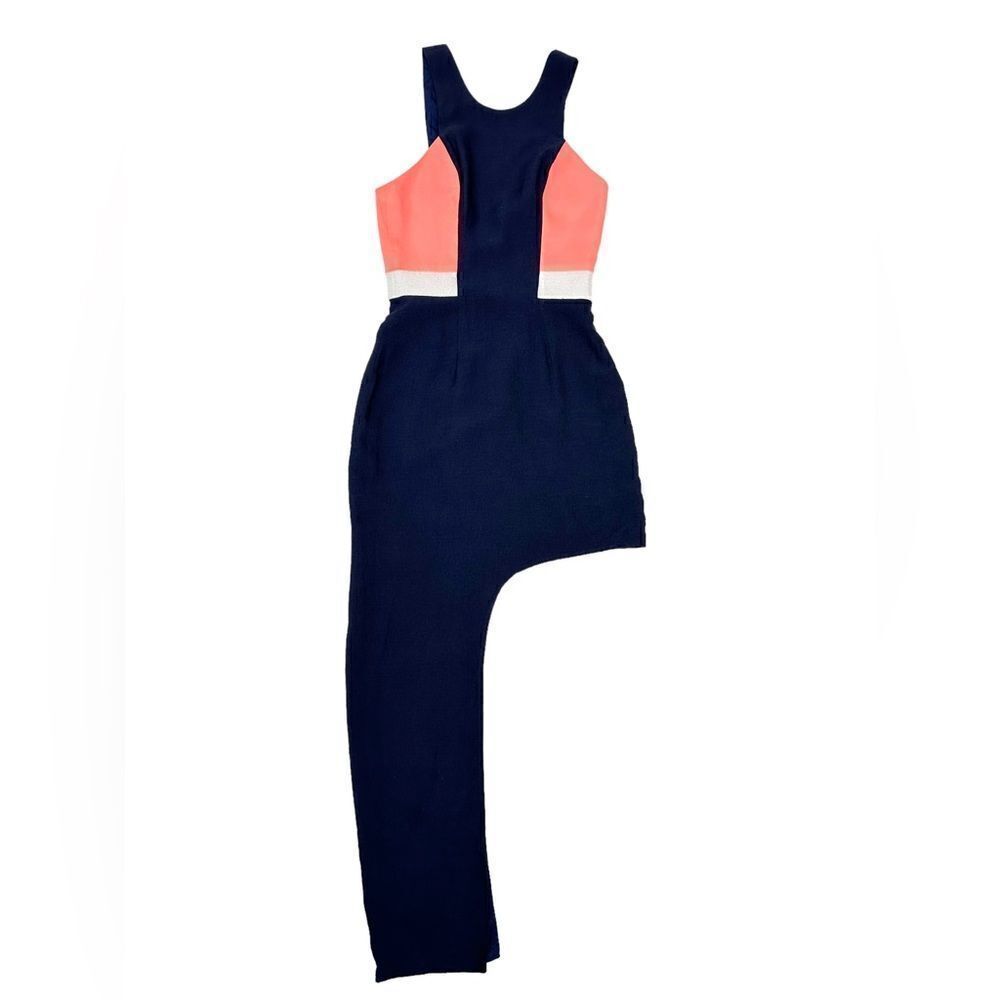 Finders Keepers Asymmetrical Maxi Mini Dress Navy Pink Extra Small - Picture 4 of 11